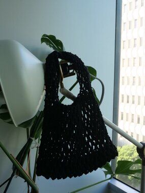 Black Crochet Net Tote Bag